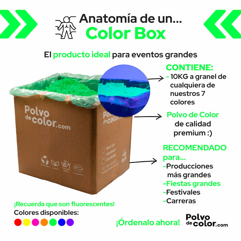 Color Box - 10kg de Polvo de Color Fluorescente Neon
