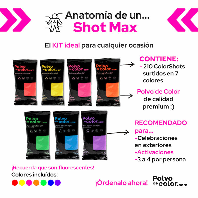 Shot Max 210pz de 75gr - Polvo De Color Fluorescente Neon